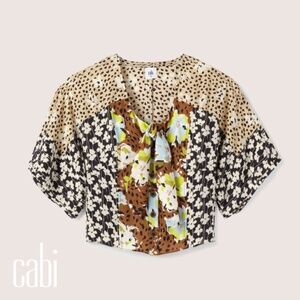 NWT cabi Patchwork Top (6508); M; Mixed Print Brown/Cream